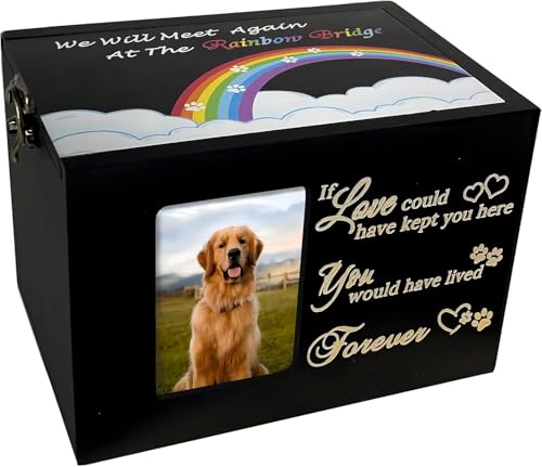 Solid Wood Pet Urns for Dog or Cat Ashes,Rainbow Bridge Memorial | Small Dog Urn for Ashes Keepsake, Dog Cremation Ashes Box with Photo Frame&Black Flannel Lining, Pet Loss Remembrance Gift - size: Small - Capacity 60 Cubic Inches