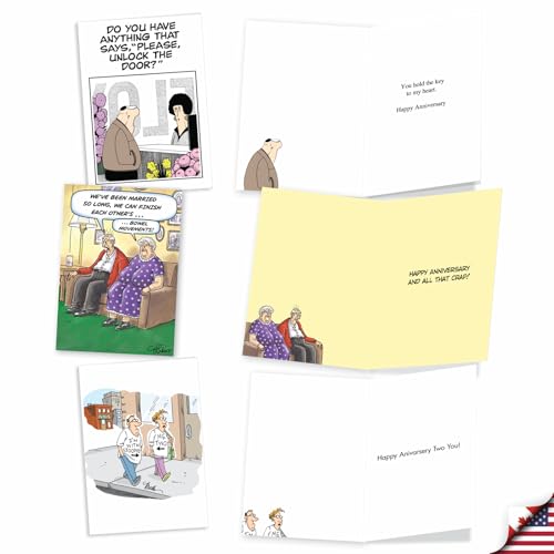 NobleWorks 10 Anniversary Cards Assortment (10x1 Designs) Celebration and Congrats Notecard For Men, Women - Humorous Twosomes AC9371ANG-B1x10 - style: Humorous Twosomes