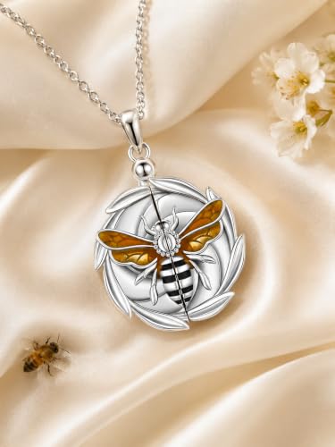 CUOKA MIRACLE Sterling Silver Animals Locket Necklace for Women Keepsake | That Holds Picture Personalized Customize Photo Locket Gift for Mom Grandma - style: 11-bee