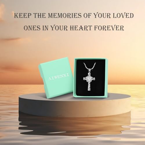 Butterfly Cross Urn Necklace for Ashes Birthstone Cremation Jewelry for Men Women Ashes Pendant Keepsake Memorial Ash Jewelry - color: Silver