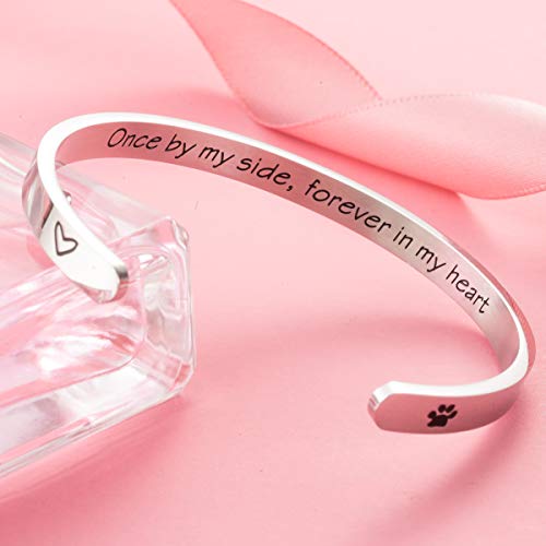 Once by My Side Forever in My Heart Pet Sympathy Gift Bracelet Pet Remembrance Jewelry Dog Memorial Cuff Loss of Pet Gifts (Bangle - Once by my side, forever in my heart) | Puppy Kitten Remembrance Jewelry,Dog & Cat Loss of Pet Gifts for Men Women Teens.