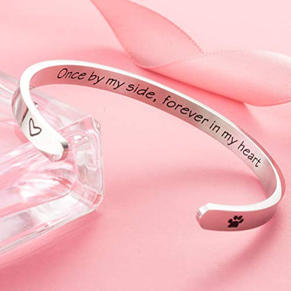 Once by My Side Forever in My Heart Pet Sympathy Gift Bracelet Pet Remembrance Jewelry Dog Memorial Cuff Loss of Pet Gifts (Bangle - Once by my side, forever in my heart) | Puppy Kitten Remembrance Jewelry,Dog & Cat Loss of Pet Gifts for Men Women Teens.
