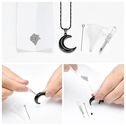 Imrsanl Cremation Jewelry for Ashes Moon Urn Necklace Stainless Steel Memorial Lockets Keepsakes Jewelry for Ashes Pendant - Fill kit - color: Black