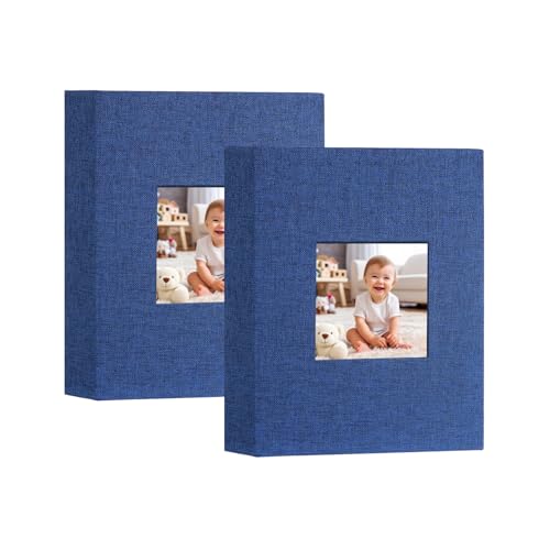Artmag Mini Photo Album 4x6 50 Pockets 2 Pack, Linen Cover with Front Window Album Each Holds 52 Vertical Photos for Family Wedding Baby Children (Blue) - color: Blue, size: 50 Pockets/2PKS