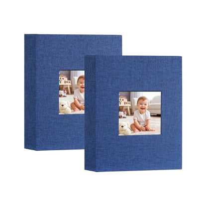 Artmag Mini Photo Album 4x6 50 Pockets 2 Pack, Linen Cover with Front Window Album Each Holds 52 Vertical Photos for Family Wedding Baby Children (Blue) - color: Blue, size: 50 Pockets/2PKS