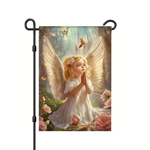 Angel Garden Flag 12x18 in Prayer Floral Memorial Yard Decor | Angel garden flag with prayer wings butterfly and floral design for yard lawn porch garden memorial outdoor decor - color: Colorful Flag#02