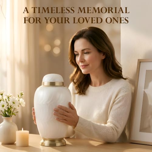 Personalized Dometop White Cremation Urns for Human Ashes Adult Set of 2 - color: Dometop White Single Urn - Custom