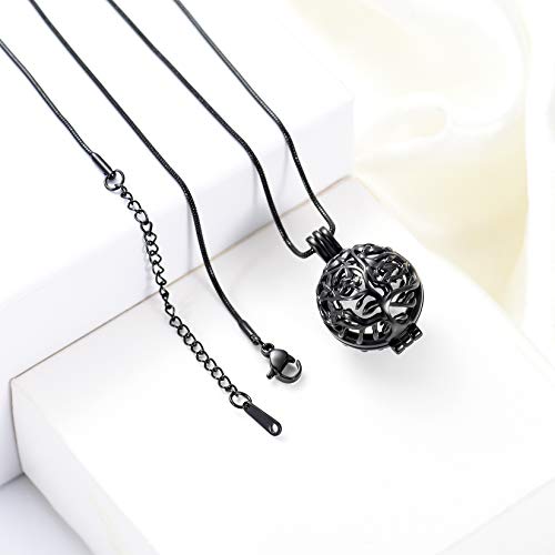 Cremation Jewelry Urn Necklace for Ashes with Hollow Mini Ball Keepsake Urn Pendant Memorial Jewelry for Ashes - color: Silver with Black