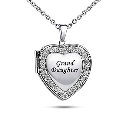 KunBead Women's Love Heart Photo Locket Necklace with Picture inside Jewelry Pendant Necklace for Auntie Friend Dad Daughter Granddaughter Nana Sister Wife Mom Grandma - style: Granddaughter