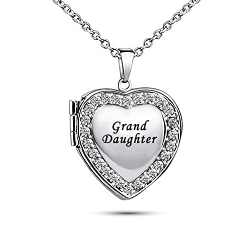 KunBead Women's Love Heart Photo Locket Necklace with Picture inside Jewelry Pendant Necklace for Auntie Friend Dad Daughter Granddaughter Nana Sister Wife Mom Grandma - style: Granddaughter