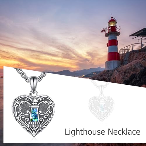 Personalized Heart Locket Necklace 925 Sterling Silver That Holds Pictures Photo Keep Someone Near to You Custom Lockets Necklaces Letters Engraving for His Her - style: Lighthouse locket only