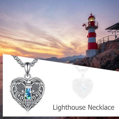 Personalized Heart Locket Necklace 925 Sterling Silver That Holds Pictures Photo Keep Someone Near to You Custom Lockets Necklaces Letters Engraving for His Her - style: Lighthouse locket only