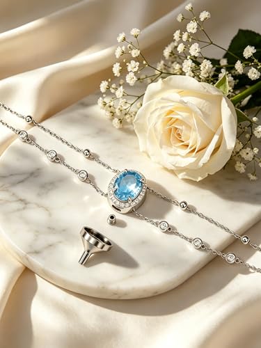 Cremation Urn Bracelets 925 Sterling Silver Double Layered Cremation Ash Bracelet for Ashes with 12 Months Birthstone Urn Jewelry for Women Loved One Animals,Chain Length 7"+2" Extend - color: 03-March