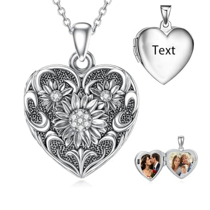 Midari Personalized Heart Locket Necklace That Hold 2 Pictures 925 Sterling Silver Oxidized Photo Necklace Memory Custom Photo Lockets Necklaces Jewelry Gifts for Family Women Lover Mom Dad - color: Sunflower, style: Locket+Photo+Text