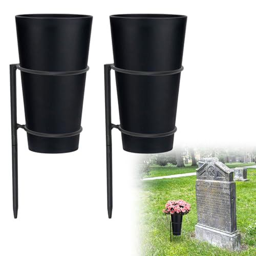 Metal Cemetery Vases Flower Holder with Spikes Memorial vases for Grave Vase Decorations for Cemetery Vase Flower Holder for Memorial Grave Lawn Yard Funeral Headstone Decor with Freely DIY (2) - style: 2pcs-DIY + Standard