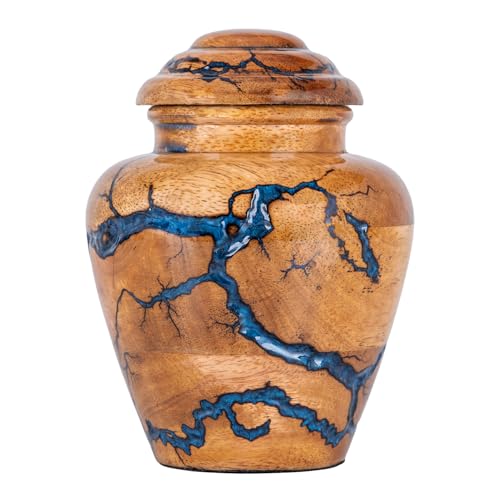 Small Keepsake Urn for Human Ashes Adult - Handcrafted Wooden Mini Urn (20 Cubic Inches) - Blue Decorative Memorial Cremation Urn for Men & Women - Keepsake Urns for Sharing Ashes - size: Small 20 Cu In