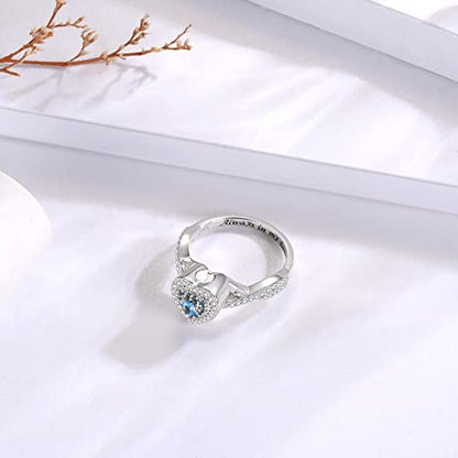 Sariel Teardrop Cremation Ring for Ashes - 925 Sterling Silver Urn Keepake Rings Memorial Jewelry for Women - color: Heart (Blue)
