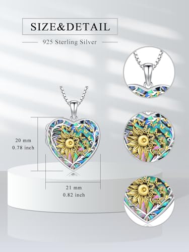 Dorunmo Locket Necklace 925 Sterling Silver Pictures Photo Keep Someone Near to You Custom Lockets Mother's Day Jewelry Personalized Photo Locket Gifts - color: L-Sunflower Butterfly-Abalone, style: Locket Only