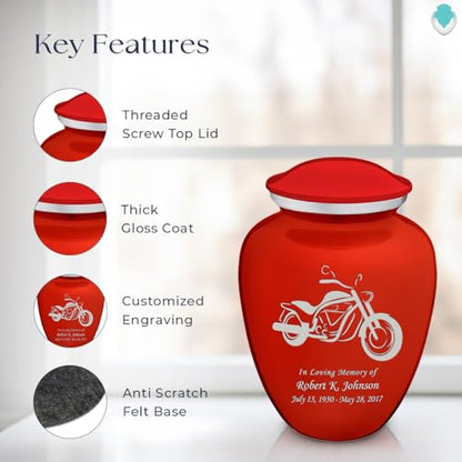 Adult Personalized Motorcycle Cremation Urns for Human Ashes I Large Bright Red Funeral Urn for Men and Women I 200 lbs - color: Bright Red