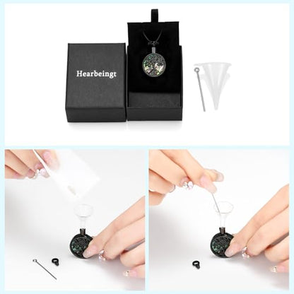 Hearbeingt Tree of Life Urn Necklaces for Ashes Circle Cremation Jewelry - color: B-Black