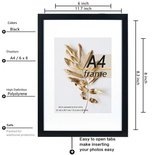 A4 Picture Frame Black 3 Pcs set can Display 6x8 Picture with Mat or A4 Without Mat on the Wall - color: Black, size: A4-3Pack