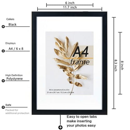 A4 Picture Frame Black 3 Pcs set can Display 6x8 Picture with Mat or A4 Without Mat on the Wall - color: Black, size: A4-3Pack