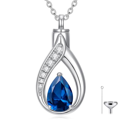 Teardrop Urn Necklace for Ashes Birthstone Keepsake Pendant Cremation Jewelry for Ashes Memorial Jewelry Gifts for Loss of a Loved One for Women - style: Dec-Blue Topaz