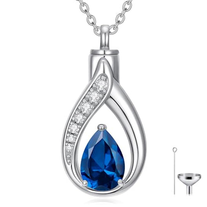 Teardrop Urn Necklace for Ashes Birthstone Keepsake Pendant Cremation Jewelry for Ashes Memorial Jewelry Gifts for Loss of a Loved One for Women - style: Dec-Blue Topaz