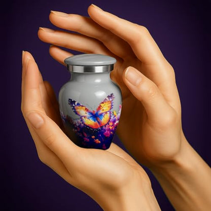 Gray Mini Urn for Ashes – Butterfly Design with Personalized Back Text – Small Handcrafted Cremation Keepsake – Includes Velvet Bag – Holds 0.3 oz – Made in USA - color: Personalize Gray, size: Small