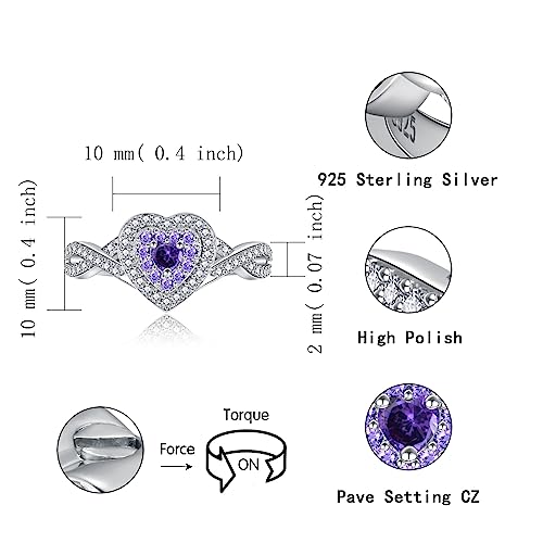 Sariel Teardrop Cremation Ring for Ashes - 925 Sterling Silver Urn Keepake Rings Memorial Jewelry for Women - color: Heart（Purple）