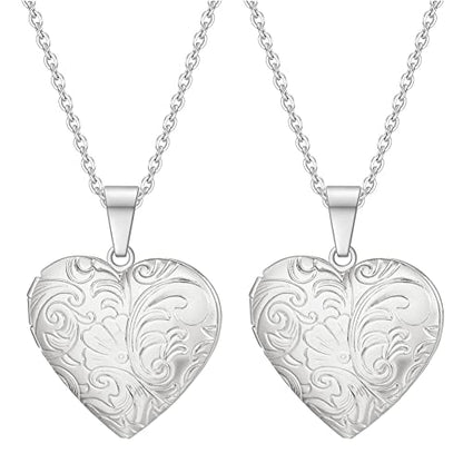 2 Pcs Locket Necklace that Holds Pictures Stainless Steel Locket Pendant Necklace Memory Photo Pendant Necklace for Women Girls - color: Heart style 6