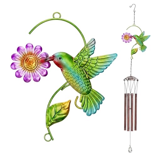Wind Chimes for Outside, 34 Inch Green Metal Hummingbird Wind Chimes, Outdoor Decorative Garden Yard Art for Patio Porch Balcony, Mother’s Day and Birthday Gift for Mom Grandma - color: Hummingbird-a