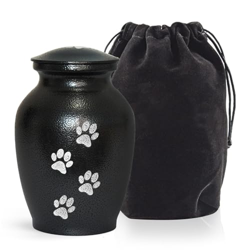 PCS Pet Cremation Urns for Dogs Ashes, Black Printed Pet Urn, Dog Urn with Paw Print, Cat Metal Urn-Small - color: Textured Black,vertical Paw, size: S(0-45lbs)