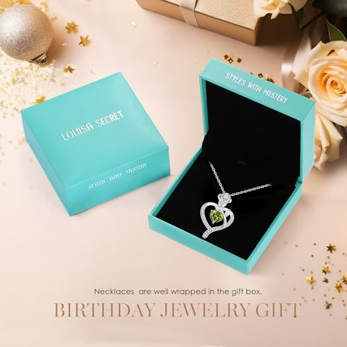 925 Sterling Silver Rose Love Heart Birthstone Necklaces for Women Jewelry | Hypoallergenic Nickel-Free & Lead-Free Pendant,Birthday Anniversary Christmas Gift for Women Wife Mom Girlfriend - color: White Gold-08-Aug