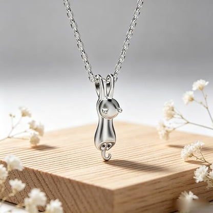 Black Cat Animal Urn Necklace for Ashes Keepsake Memorial Cremation Pendant Jewelry - style: Silver Cat
