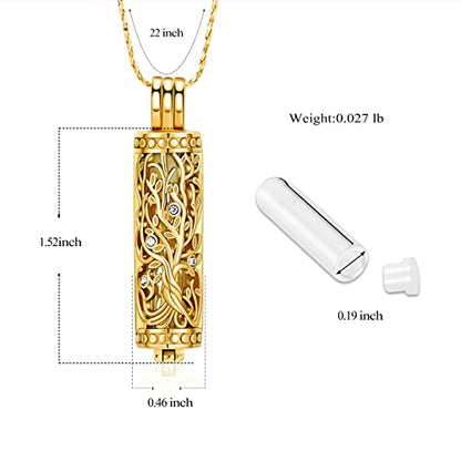 Imrsanl Cremation Jewelry Urn Necklace for Ashes Pendant with Hollow Glass Vial Cylinder Cremation Keepsake Memorial Lockets Ashes Holder for Women Men Pet - color: Tree of Life-Gold