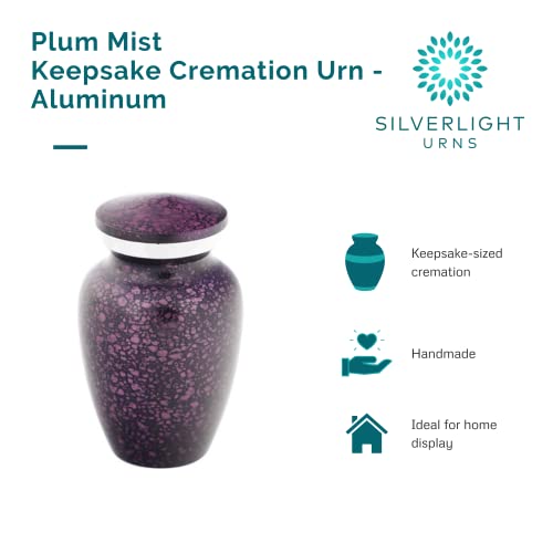 Plum Mist Keepsake Cremation Urn for Ashes, Aluminum, Purple Urn, Keepsake Sized Cremation Urn, 3 Inches High - color: Plum Mist