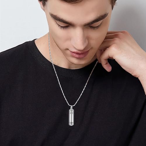 Imrsanl Cremation Jewelry for Ashes Pendant Urn Necklace Cylinder with Glass Vial Keepsake Ashes Memorial Jewelry - color: No Glass-Silver