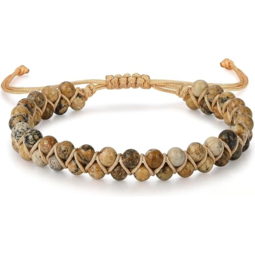 7 Chakra Healing Bracelet for Women Men, Jasper Bead Inspirational Gift | Natural stone；Handmade；Bohemian style - color: Earthy Brown