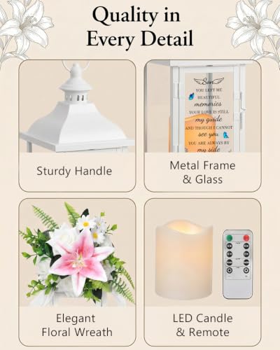 Memorial Lantern with Flower, Sympathy Gift for Loss of Son, Funeral Bereavement Gift in Memory of Son - color: Son/White