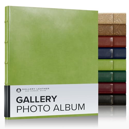 Gallery Leather Photo Album 4x6 Pictures with Slip-In Pockets & Writing Space – Holds up to 120 Photos, Ring Bound, Made in USA – Acadia Lime - 11.75" x 10.5" - color: Acadia Lime, size: 11.75" x 10.5"