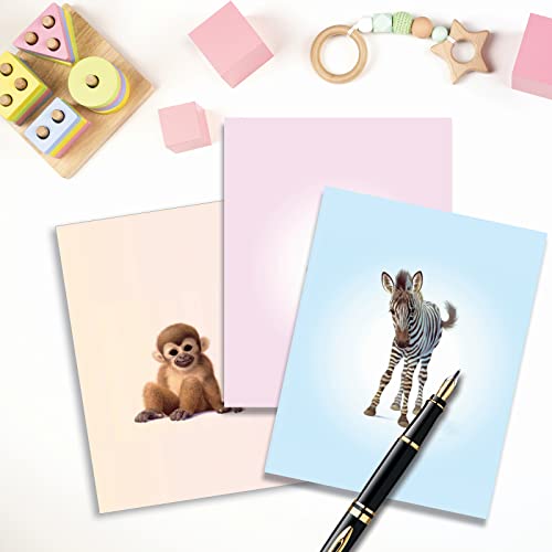 The Best Card Company 20 Assorted Baby Notecards Box Set 4 x 5.12 Inch with Envelopes (10 Designs, 2 Each) Zoo little ones AM6726BBG-B2x10 - style: Zoo Babies Baby