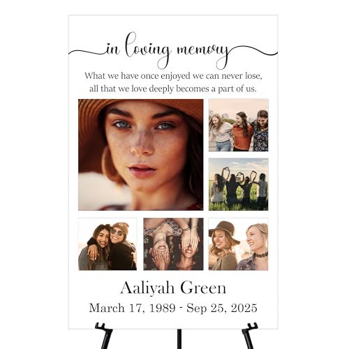 Memorial Sign, In Loving Memory Celebration of Life Display With Easel, Personalized Photo Funeral Board Decoration, Custom Forever Loved Signage With Picture, Multiple Size & Material, NA1 - color: Theme 15