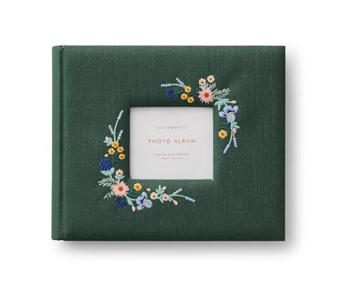 RIFLE PAPER CO. Wildwood Embroidered Heirloom Photo Album w/Photo Window | 8.88" L x 10" W x 2" H, 50 Pages, Fits 2 4 x 6 Photos per Page in Photo Sleeves (Holds 200), Floral-Embroidered Cloth Cover