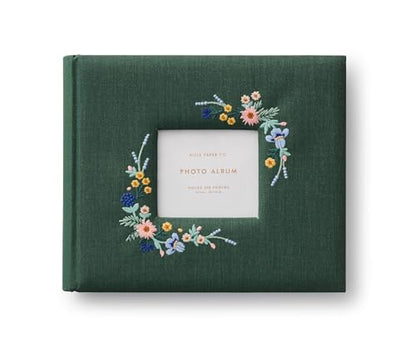 RIFLE PAPER CO. Wildwood Embroidered Heirloom Photo Album w/Photo Window | 8.88" L x 10" W x 2" H, 50 Pages, Fits 2 4 x 6 Photos per Page in Photo Sleeves (Holds 200), Floral-Embroidered Cloth Cover
