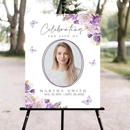 Celebration of Life Welcome Sign, Memorial Sign, Purple Floral Butterfly Funeral Welcome Sign, Celebration of Life Funeral Sign, Celebration of Life Sign, Memorial Sign with Photo #d53 - color: Version #19