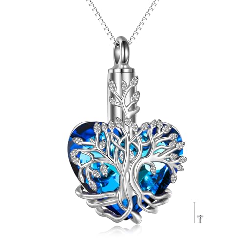 Dog/Turtle/Cross/Lotus/Tree of Life Urn Necklace for Ashes Heart Cremation Paw Pendant Jewelry Dogs Lover Memorial Gifts for Women - color: Silver-Tree of Life Urn Necklace for Ashes
