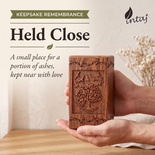 Tree of Life Wooden Keepsake Urn for Human Ashes, 20 cu in, Rosewood - color: Rosewood Tree and Birds, size: Keepsake (20 lbs)