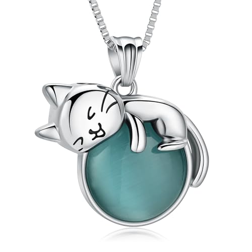 XSMZB Pet Cremation Ashes Jewelry Moonstone Cat Urn Necklace for Ashes for Women Men Lovely Cat Memorial Urn Locket Keepsake Pendant Gift - color: Silver Cat