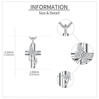 ONEFINITY Religious Urn Necklace for Ashes 925 Sterling Silver Cross/Angel Wing/Butterfly/Raphael Abalone Shell Pendant Necklace Cremation Memorial Keepsake Jewelry Gift for Ashes of Loved One Women - style: Cross Butterfly 2